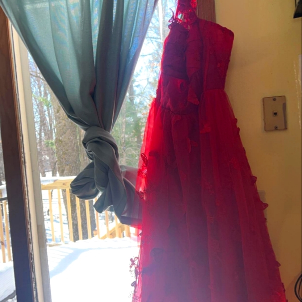 A red 3d butterfly dress